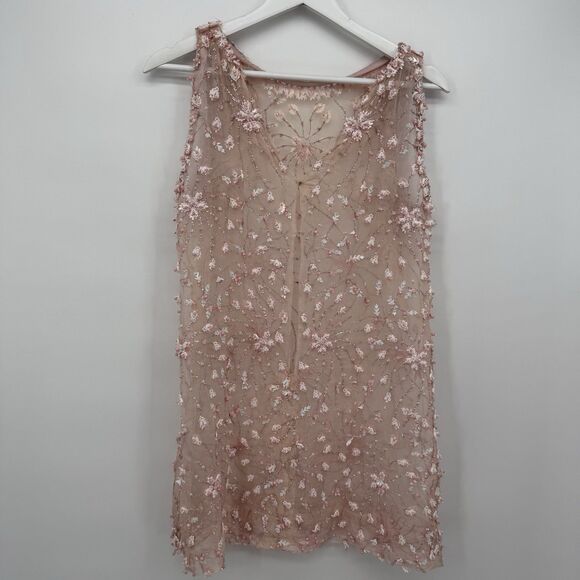 Unbranded Vintage Pink Beaded Sheer Sleeveless Overlay Womens XS-S - Picture 11 of 16